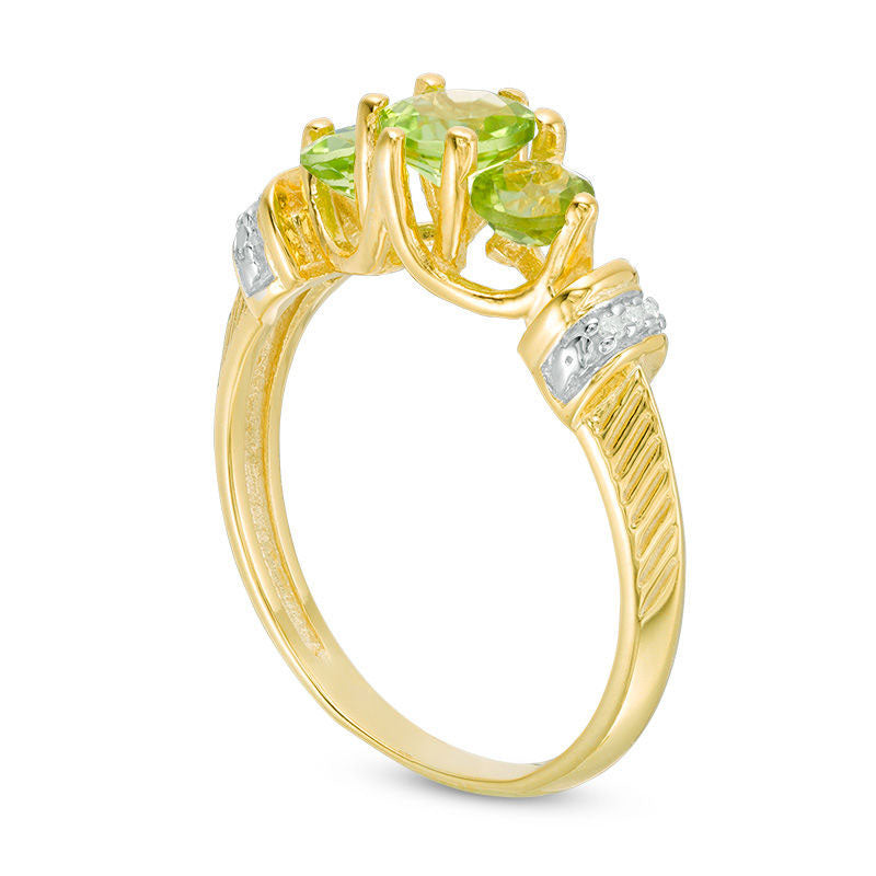 Peridot and Natural Diamond Accent Collar Three Stone Ring in Sterling Silver with Solid 14K Gold Plate
