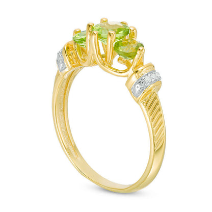 Peridot and Natural Diamond Accent Collar Three Stone Ring in Sterling Silver with Solid 14K Gold Plate