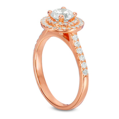 1.20 CT. T.W. Natural Diamond Double Frame Engagement Ring in Solid 14K Rose Gold