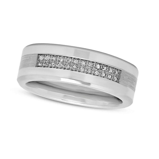 Men's 0.13 CT. T.W. Natural Diamond Two Row Wedding Band in Stainless Steel and Cobalt - Size 10