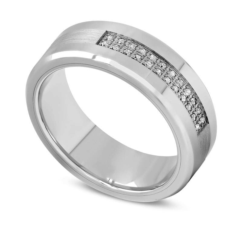 Men's 0.13 CT. T.W. Natural Diamond Two Row Wedding Band in Stainless Steel and Cobalt - Size 10