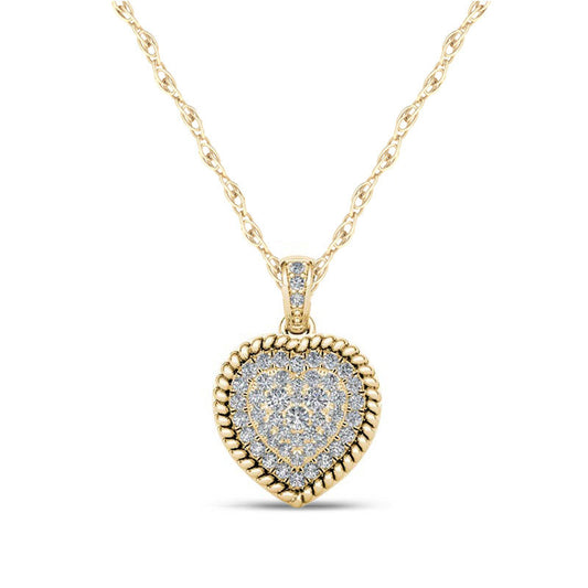 0.25 CT. T.W. Composite Natural Diamond Heart-Shaped Rope Frame Pendant in 10K Yellow Gold