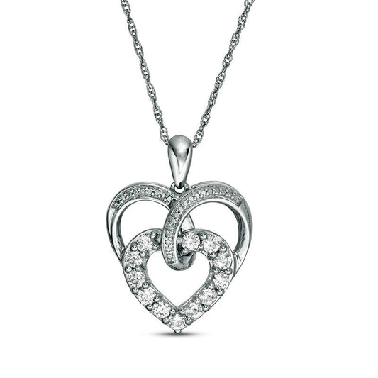 Lab-Created White Sapphire Double Heart Pendant in Sterling Silver
