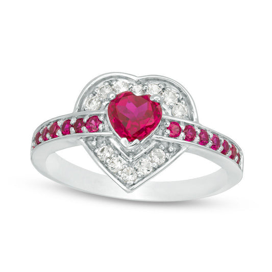 5.0mm Lab-Created Ruby and White Sapphire Heart Ring in Sterling Silver