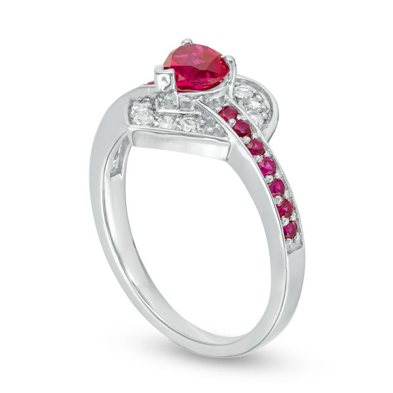 5.0mm Lab-Created Ruby and White Sapphire Heart Ring in Sterling Silver