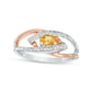 Oval Citrine and Natural Diamond Accent Split Shank Ring in Sterling Silver and Solid 10K Rose Gold