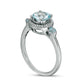 Aquamarine and 0.17 CT. T.W. Natural Diamond Frame Three Stone Ring in Sterling Silver