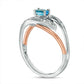 Oval Aquamarine and Natural Diamond Accent Split Shank Ring in Sterling Silver and Solid 10K Rose Gold