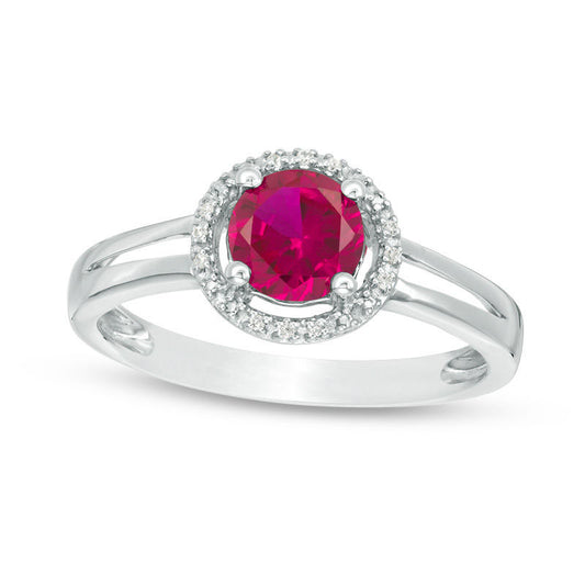 5.7mm Lab-Created Ruby and Diamond Accent Frame Split Shank Ring in Sterling Silver