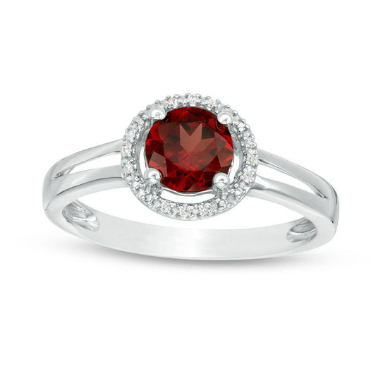 5.7mm Garnet and Natural Diamond Accent Frame Split Shank Ring in Sterling Silver