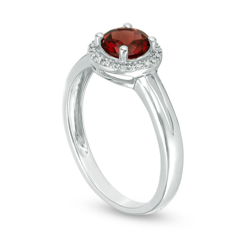 5.7mm Garnet and Natural Diamond Accent Frame Split Shank Ring in Sterling Silver