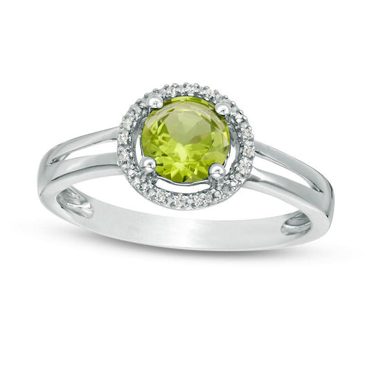 5.7mm Peridot and Natural Diamond Accent Frame Split Shank Ring in Sterling Silver
