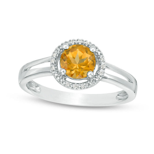 5.7mm Citrine and Natural Diamond Accent Frame Split Shank Ring in Sterling Silver
