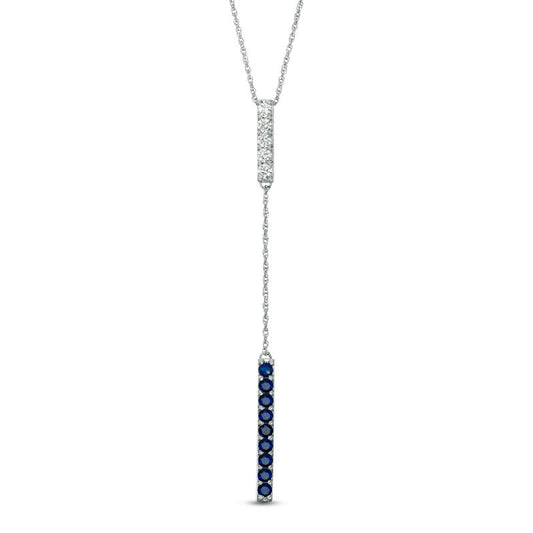 Lab-Created Blue and White Sapphire Double Bar Lariat-Style Necklace in Sterling Silver - 36"