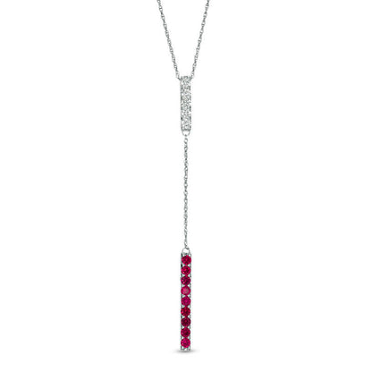 Lab-Created Ruby and White Sapphire Double Bar Lariat-Style Necklace in Sterling Silver - 36"