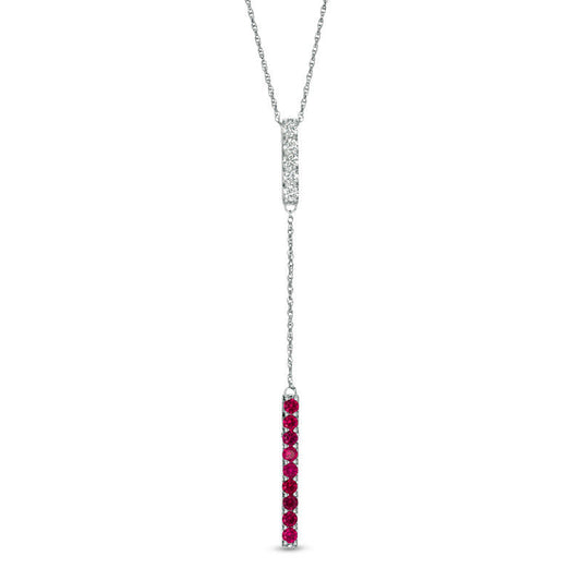 Lab-Created Ruby and White Sapphire Double Bar Lariat-Style Necklace in Sterling Silver - 36"