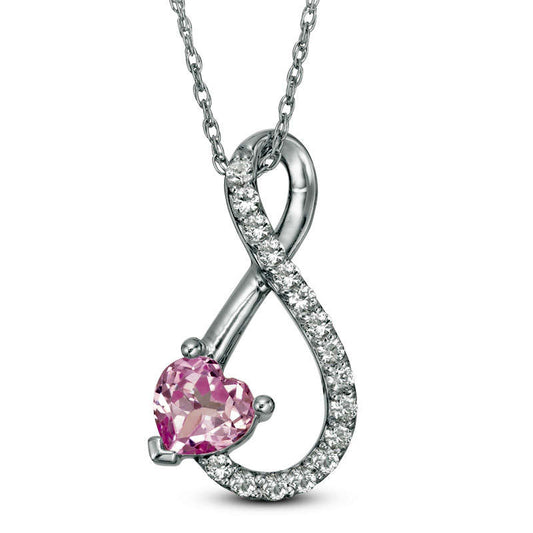 Heart-Shaped Lab-Created Pink and White Sapphire Infinity Pendant in Sterling Silver