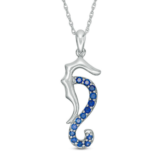 Lab-Created Blue Sapphire Seahorse Pendant in Sterling Silver