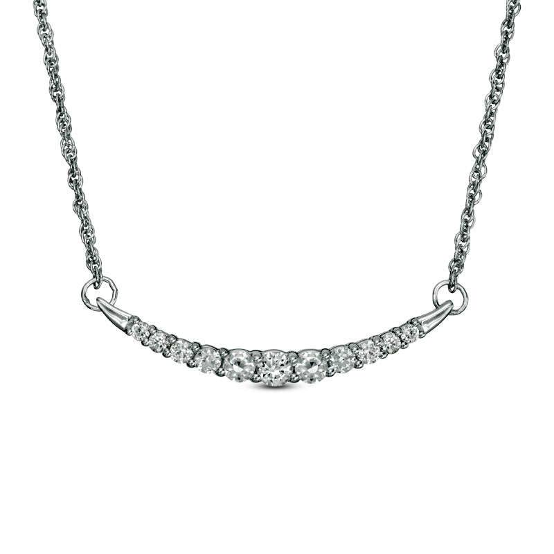 Lab-Created White Sapphire Curved Bar Necklace in Sterling Silver