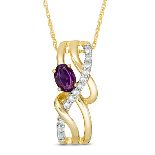 Oval Amethyst and Lab-Created White Sapphire Overlay Pendant in 10K Yellow Gold