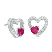5.0mm Lab-Created Ruby and White Sapphire Heart Stud Earrings in Sterling Silver