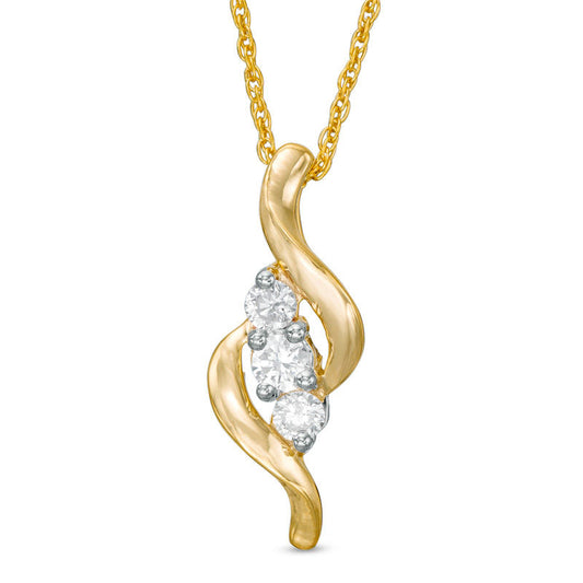 0.25 CT. T.W. Natural Diamond Three Stone "S" Curve Pendant in 10K Yellow Gold