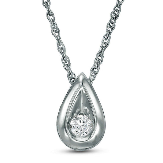 0.1 CT. Natural Clarity Enhanced Solitaire Teardrop Pendant in 10K White Gold