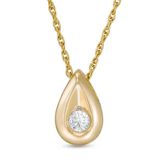 0.1 CT. Natural Clarity Enhanced Solitaire Teardrop Pendant in 10K Yellow Gold