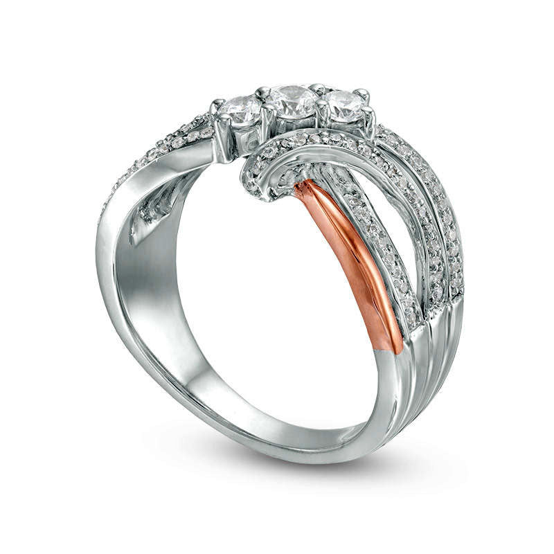 0.50 CT. T.W. Natural Diamond Three Stone Layered Crossover Ring in Solid 10K Two-Tone Gold