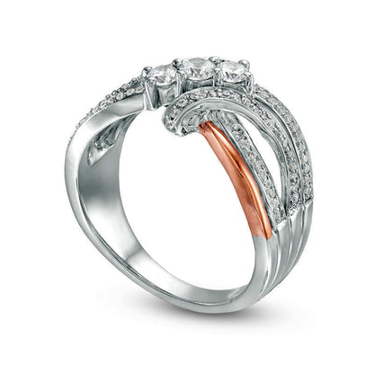 0.50 CT. T.W. Natural Diamond Three Stone Layered Crossover Ring in Solid 10K Two-Tone Gold