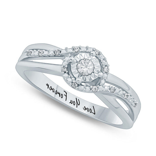 0.10 CT. T.W. Natural Diamond Swirl Bypass Triple Row Split Shank Promise Ring in Sterling Silver (1-18 Characters)