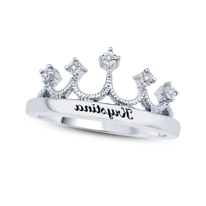 Natural Diamond Accent Rope-Textured Crown Ring in Sterling Silver (1-8 Characters)