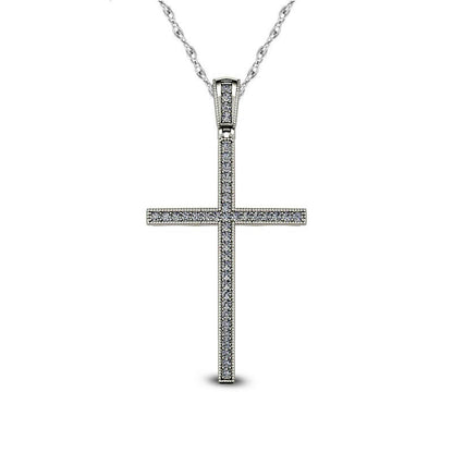 0.13 CT. T.W. Natural Diamond Antique Vintage-Style Cross Pendant in 10K White Gold