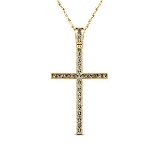 0.13 CT. T.W. Natural Diamond Antique Vintage-Style Cross Pendant in 10K Yellow Gold