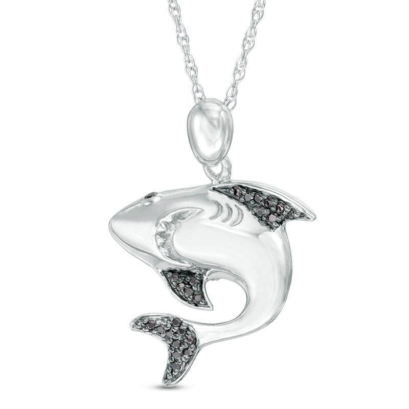 0.13 CT. T.W. Enhanced Black Natural Diamond Shark Pendant in Sterling Silver