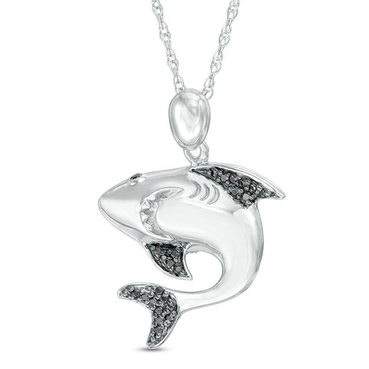 0.13 CT. T.W. Enhanced Black Natural Diamond Shark Pendant in Sterling Silver