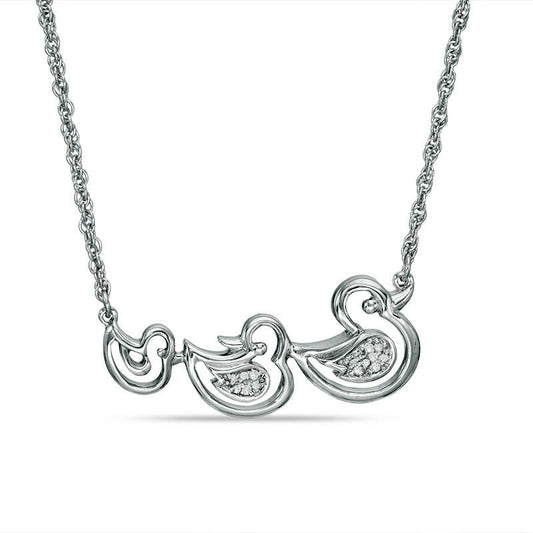 Natural Diamond Accent Duck Family Necklace in Sterling Silver - 17"