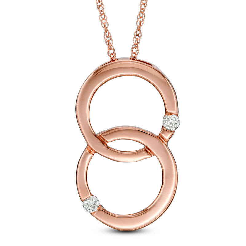 Natural Diamond Accent Double Interlocking Circles Pendant in 10K Rose Gold