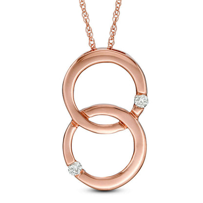 Natural Diamond Accent Double Interlocking Circles Pendant in 10K Rose Gold