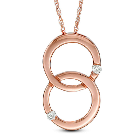Natural Diamond Accent Double Interlocking Circles Pendant in 10K Rose Gold
