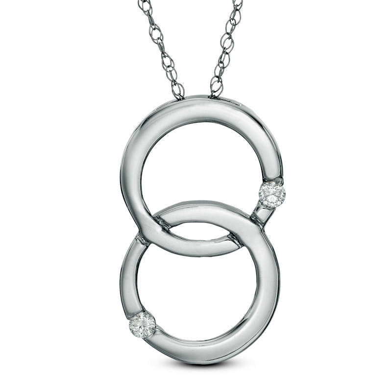 Natural Diamond Accent Double Interlocking Circles Pendant in 10K White Gold