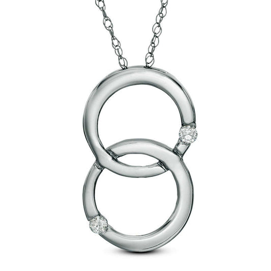 Natural Diamond Accent Double Interlocking Circles Pendant in 10K White Gold