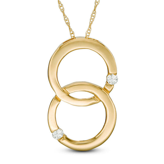 Natural Diamond Accent Double Interlocking Circles Pendant in 10K Yellow Gold