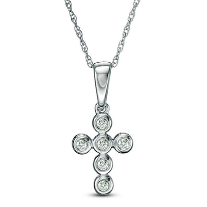 Natural Diamond Accent Six Stone Cross Pendant in 10K White Gold