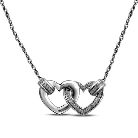 Natural Diamond Accent Interlocking Hearts Necklace in Sterling Silver