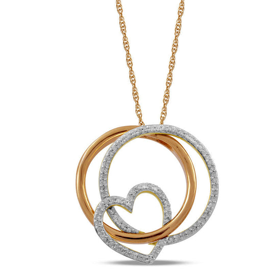 0.2 CT. T.W. Natural Diamond Interlocking Circles and Heart Pendant in 10K Two-Tone Gold