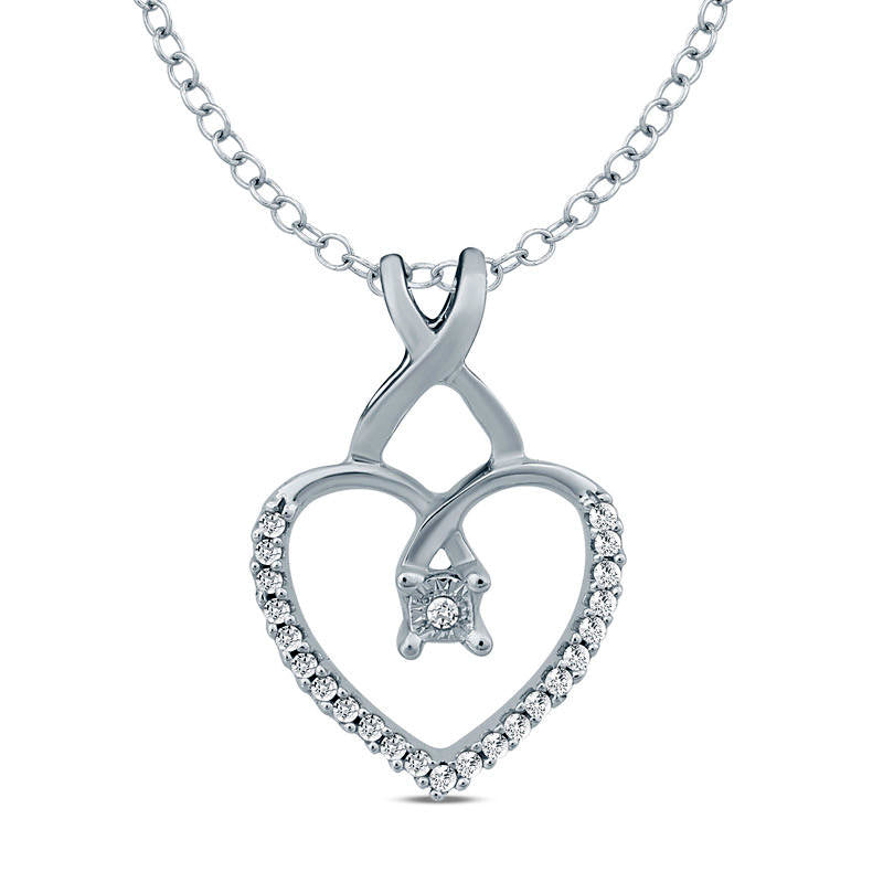 Natural Diamond Accent Twist Heart Pendant in 10K White Gold