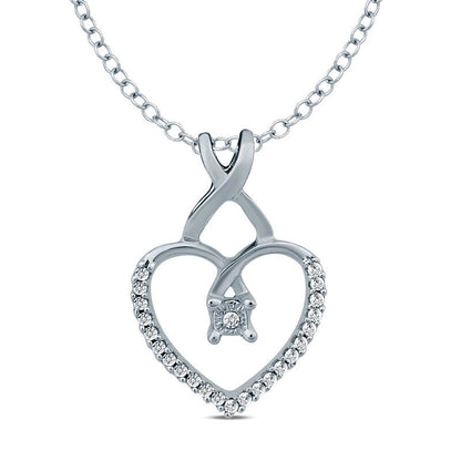 Natural Diamond Accent Twist Heart Pendant in 10K White Gold