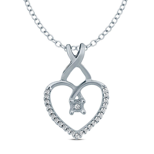Natural Diamond Accent Twist Heart Pendant in 10K White Gold