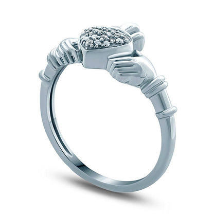 Natural Diamond Accent Claddagh Ring in Sterling Silver